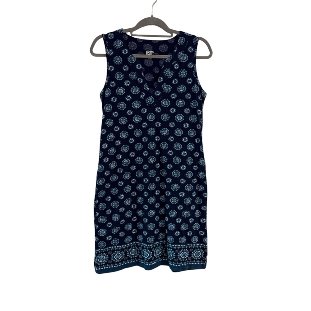 Lands’ End Blue Patterned Sleeveless Dress